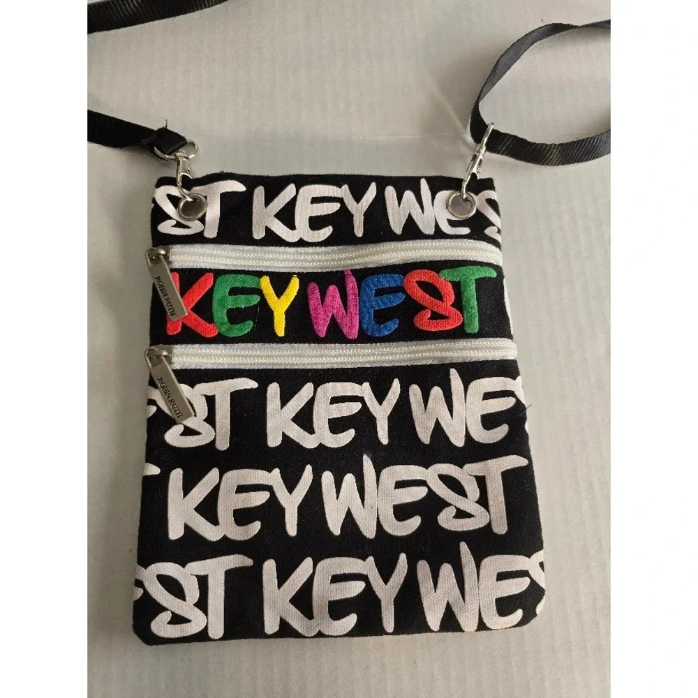 Robin Ruth Key West Graphic Print Crossbody Bag Black‎ White Multi Color Pouch